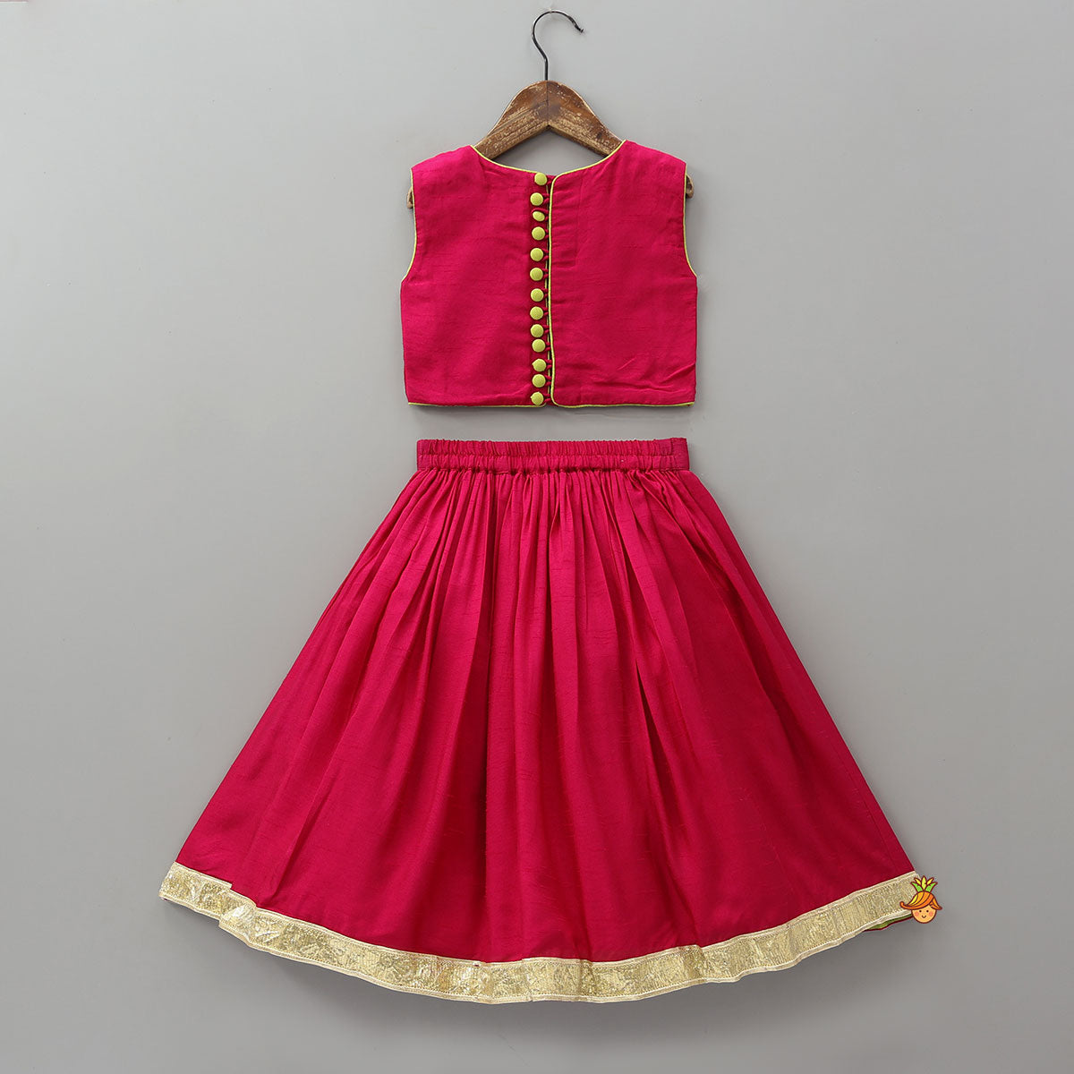 Pre Order: Goddess Durga Embroidered Top And Contrasting Tassel Detail Lehenga With Dupatta
