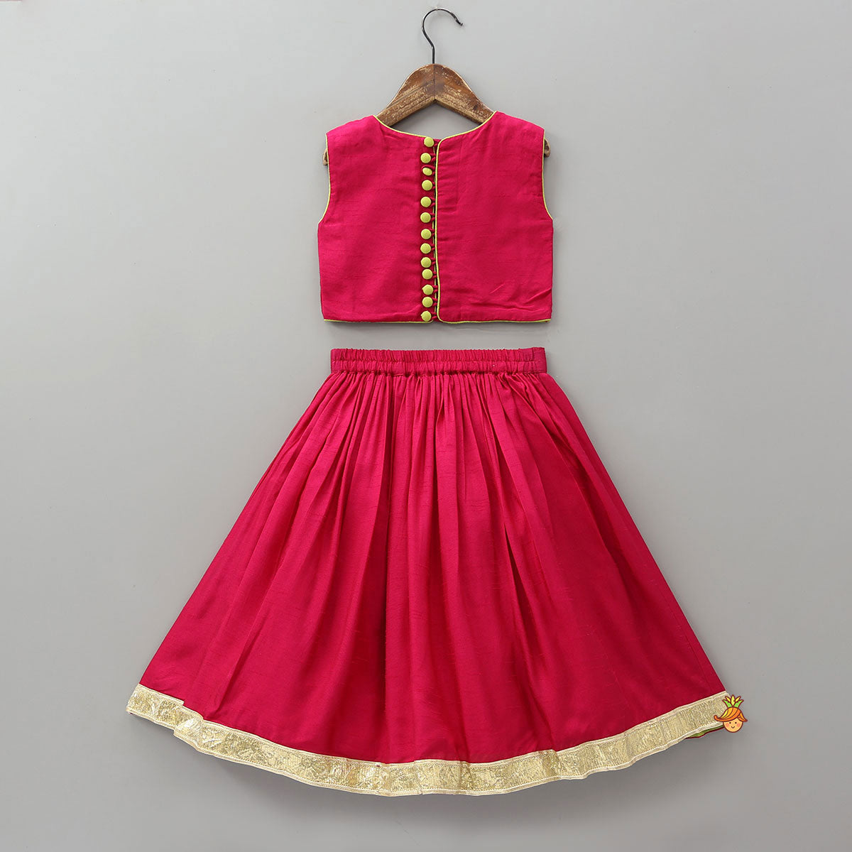 Pre Order: Goddess Durga Embroidered Top And Contrasting Tassel Detail Lehenga With Dupatta