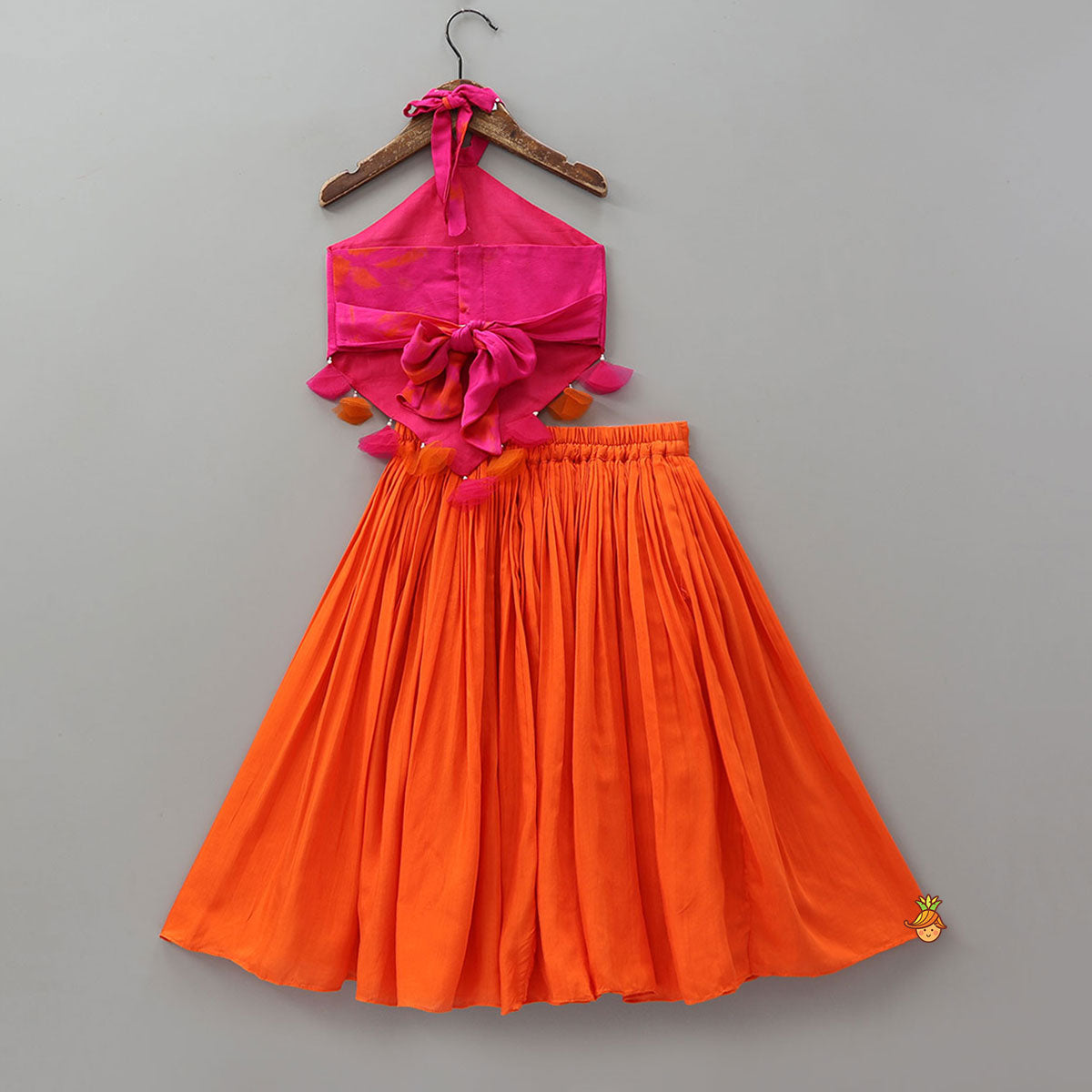 Pre Order: Shibori Printed Stylish Top And Lehenga With Bandana