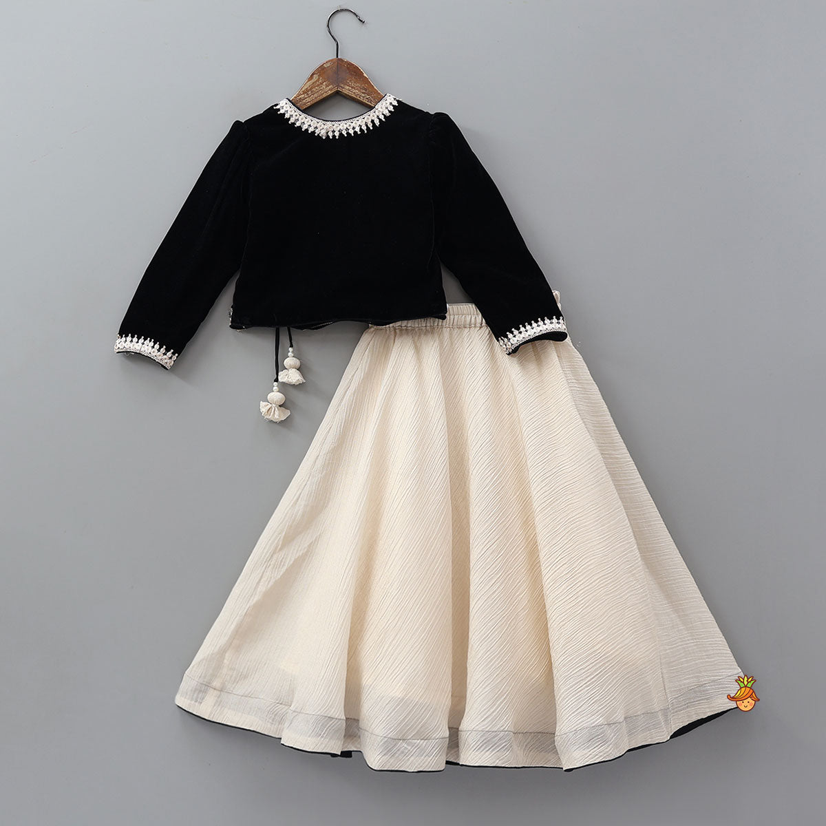 Pre Order: Velvet Top And Contrasting Shimmery Lehenga