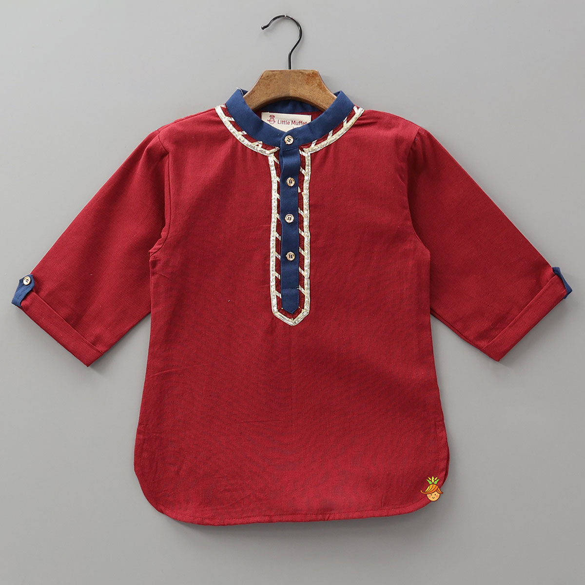 Pre Order: Gota Lace Work Front Placket Kurta And Pyjama