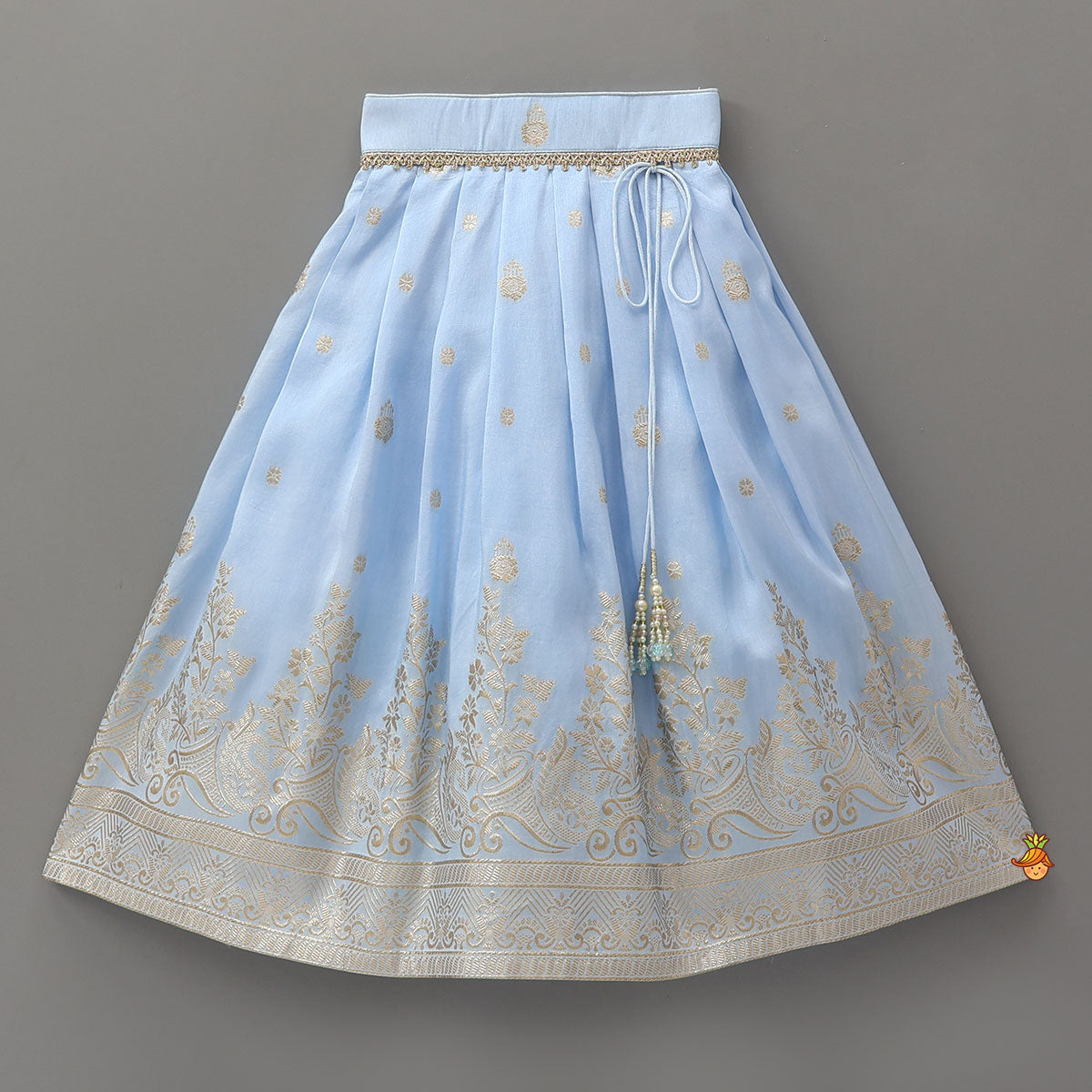 Pre Order: Mirror Embellished Flap Crop Top And Lehenga With Dupatta