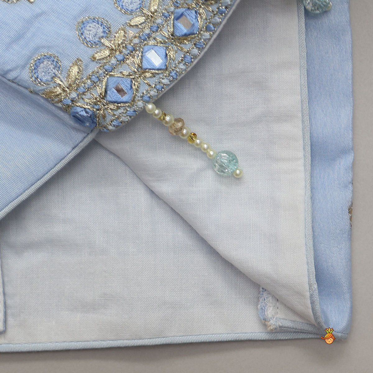 Pre Order: Mirror Embellished Flap Crop Top And Lehenga With Dupatta