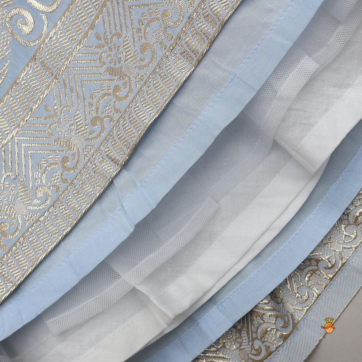 Pre Order: Mirror Embellished Flap Crop Top And Lehenga With Dupatta