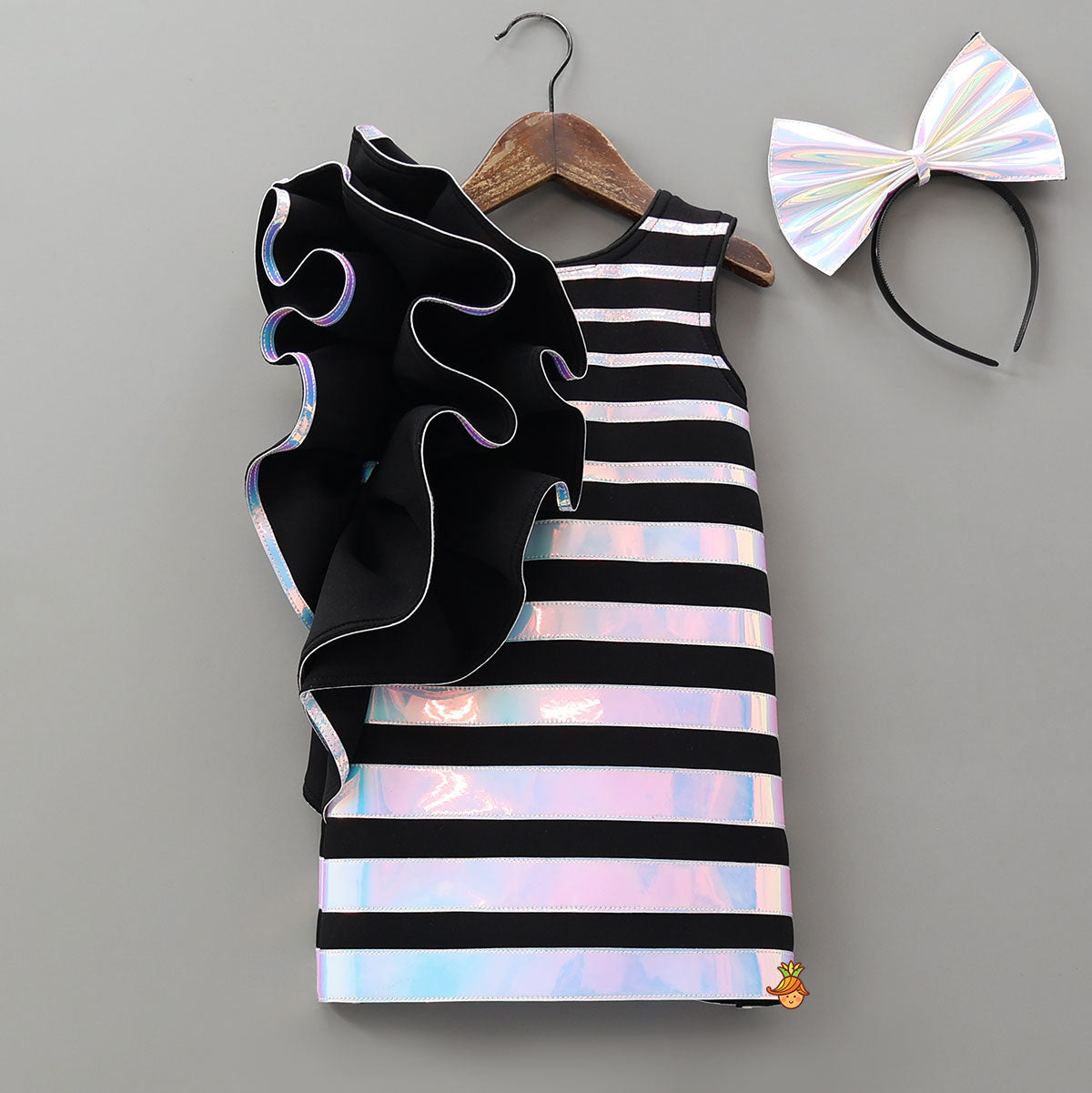 Holographic Ruffle Dress With Matching Bow Hair band