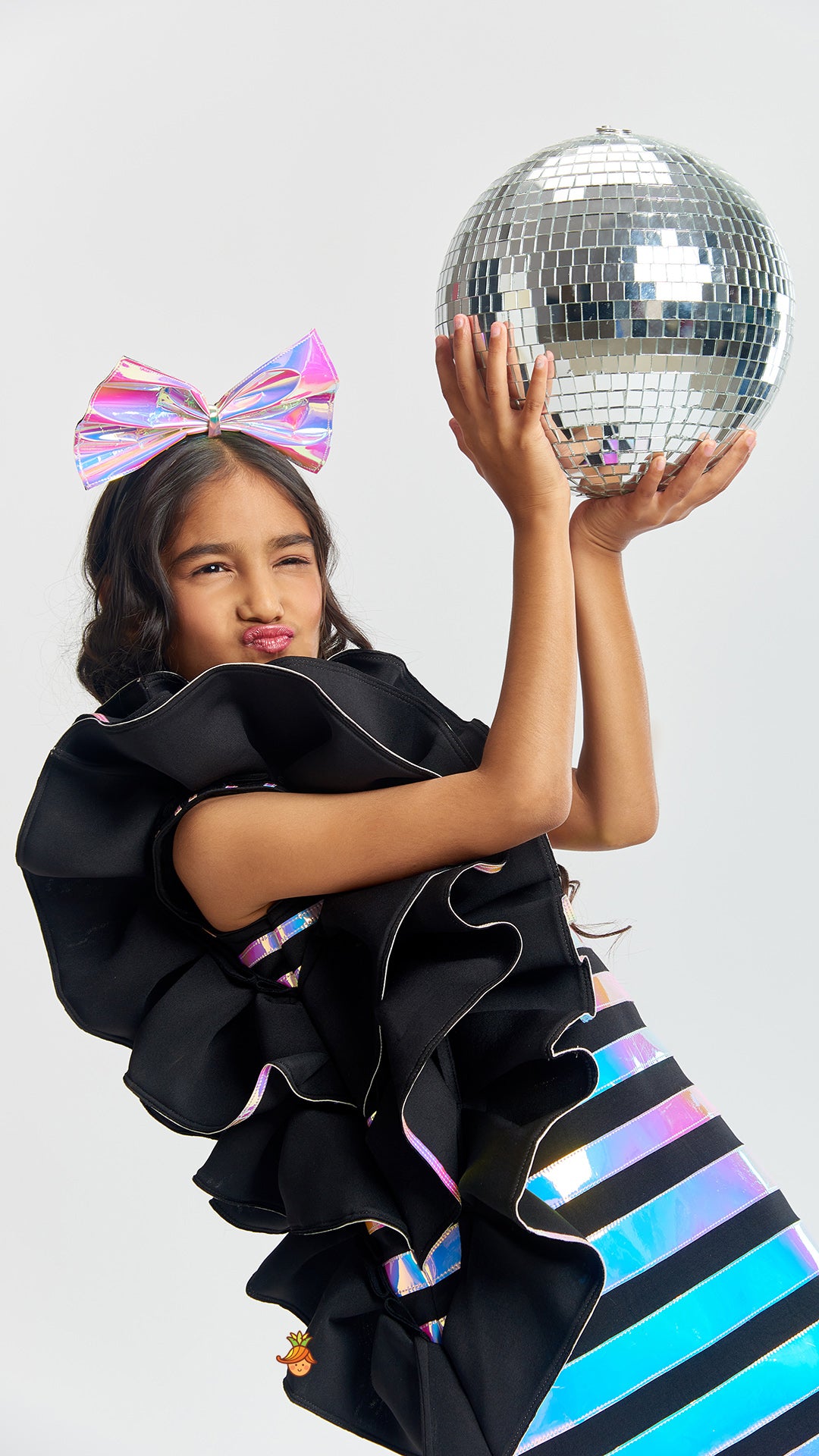 Holographic Ruffle Dress With Matching Bow Hair band