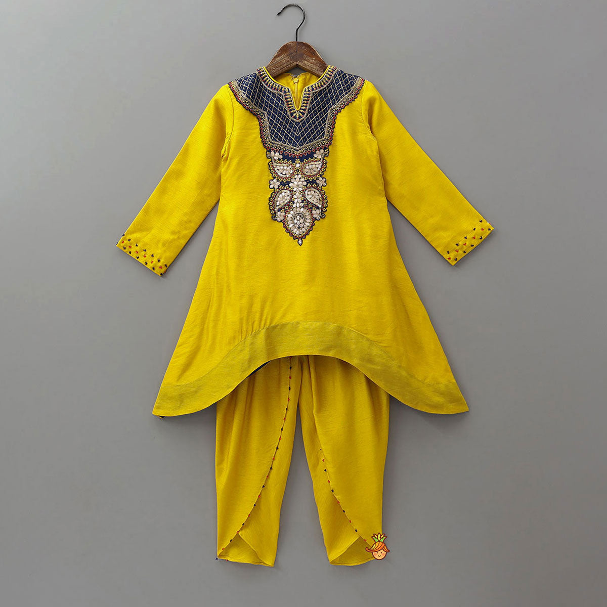 Decorative Yoke Asymmetric Kurti And Dhoti