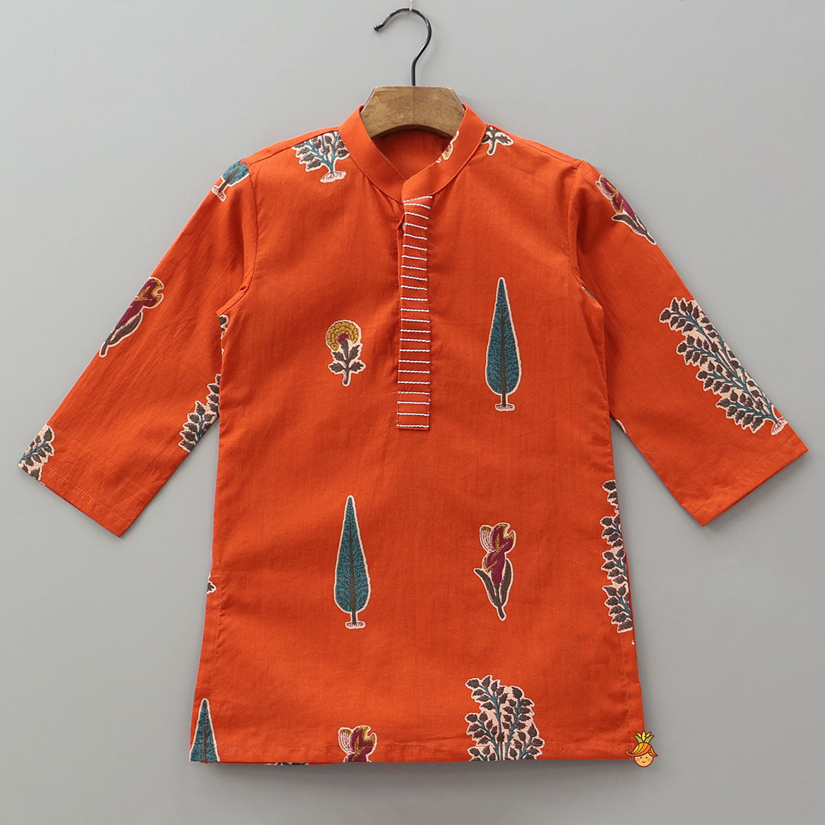 Pre Order: Thread Work Front Placket Cotton Kurta With Open Jacket And Pyjama