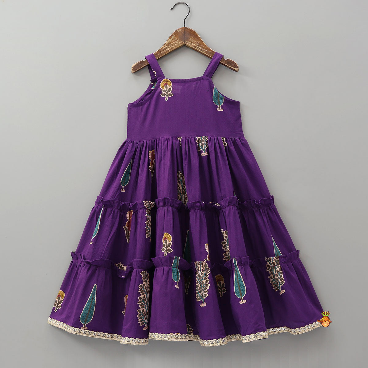 Pre Order: Strappy Printed Tiered Kurti With Lace Detail Jacket