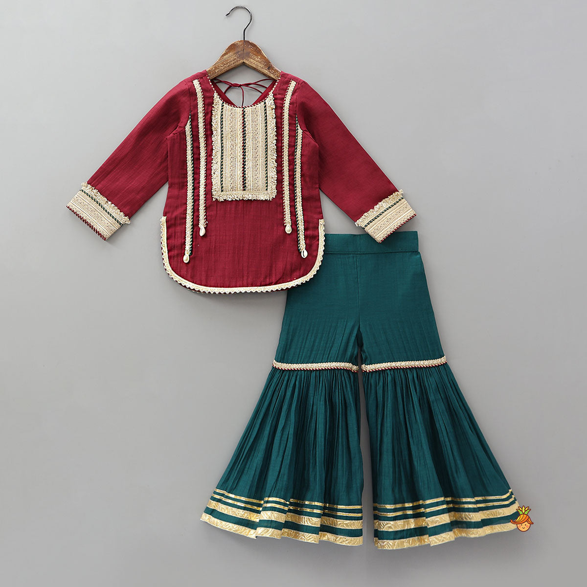 Pre Order: Lace Detailed Beautiful Kurti And Sharara With Dupatta