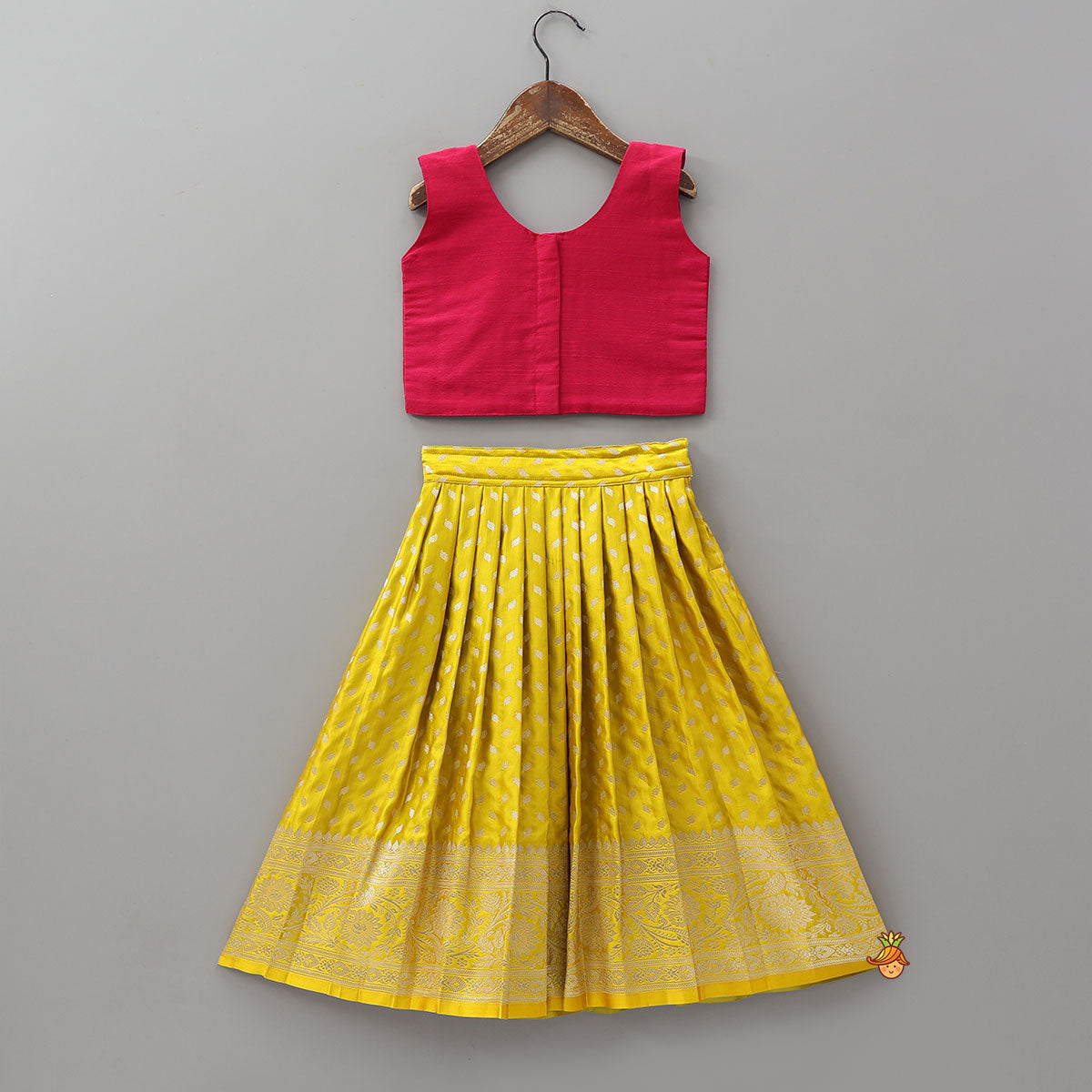 Pre Order: Embroidered Crop Top And Brocade Lehenga