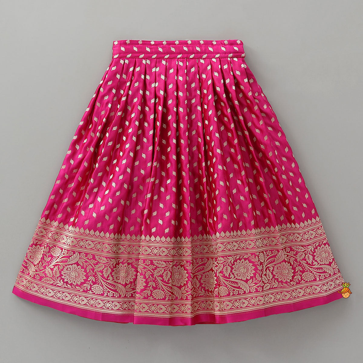 Pre Order: Embroidered Crop Top And Brocade Pleated Lehenga