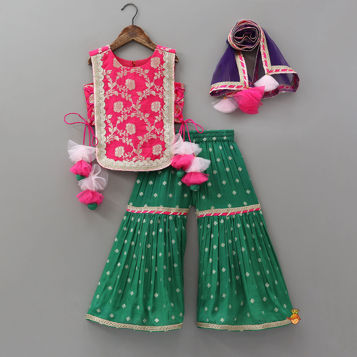 Pre Order: Brocade Top And Contrasting Sharara With Dupatta
