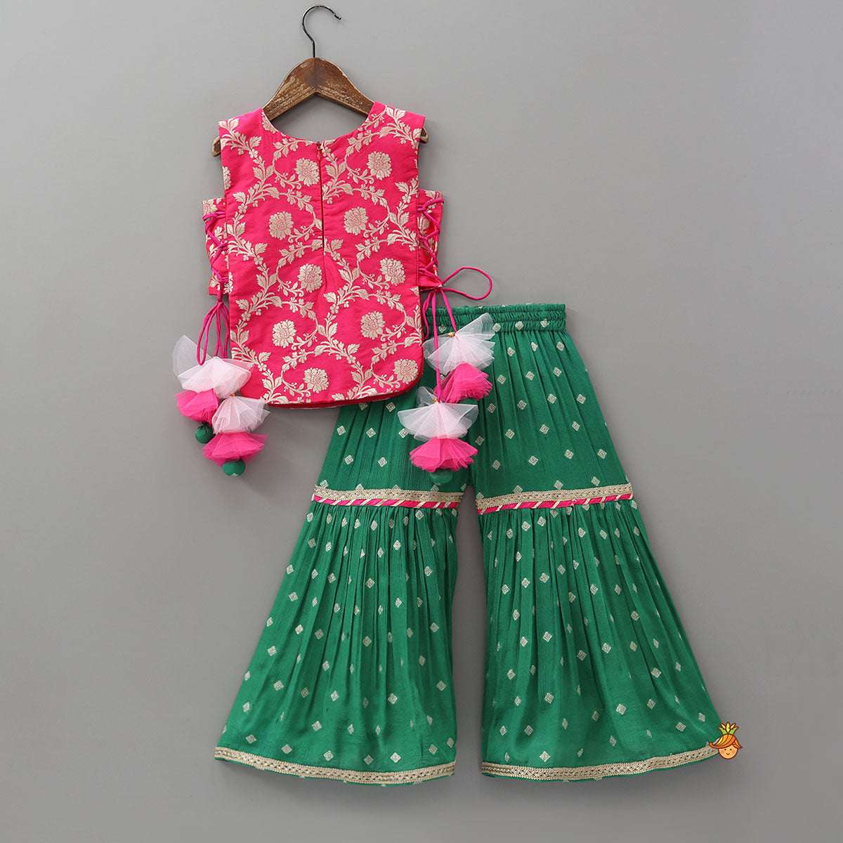 Pre Order: Brocade Top And Contrasting Sharara With Dupatta