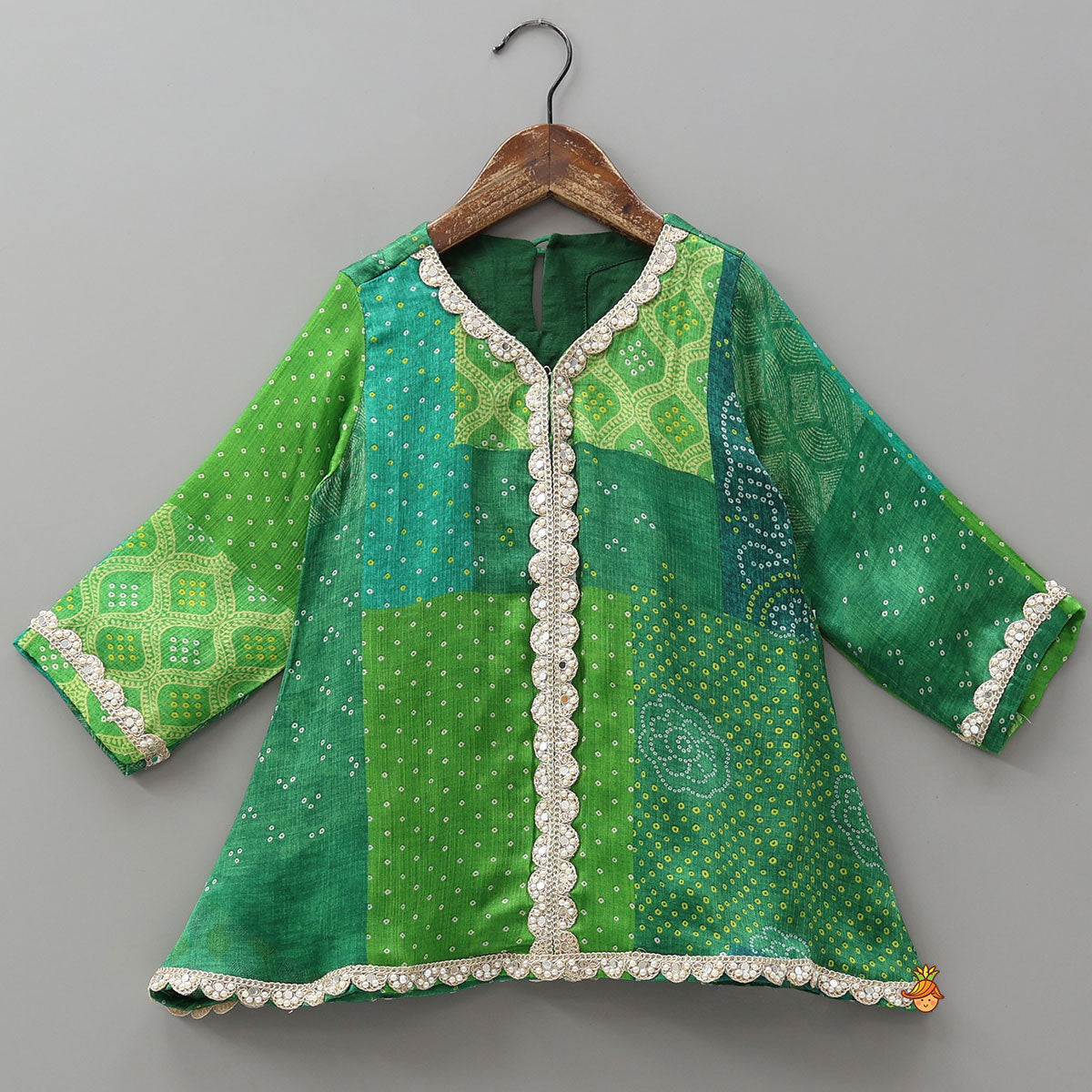 Pre Order: Festive Bandhani Printed Kurti And Salwar With Contrasting Dupatta
