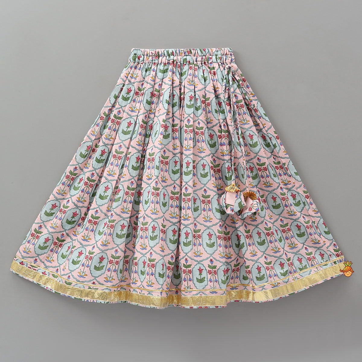 Scalloped Crop Top And Lehenga With Dupatta