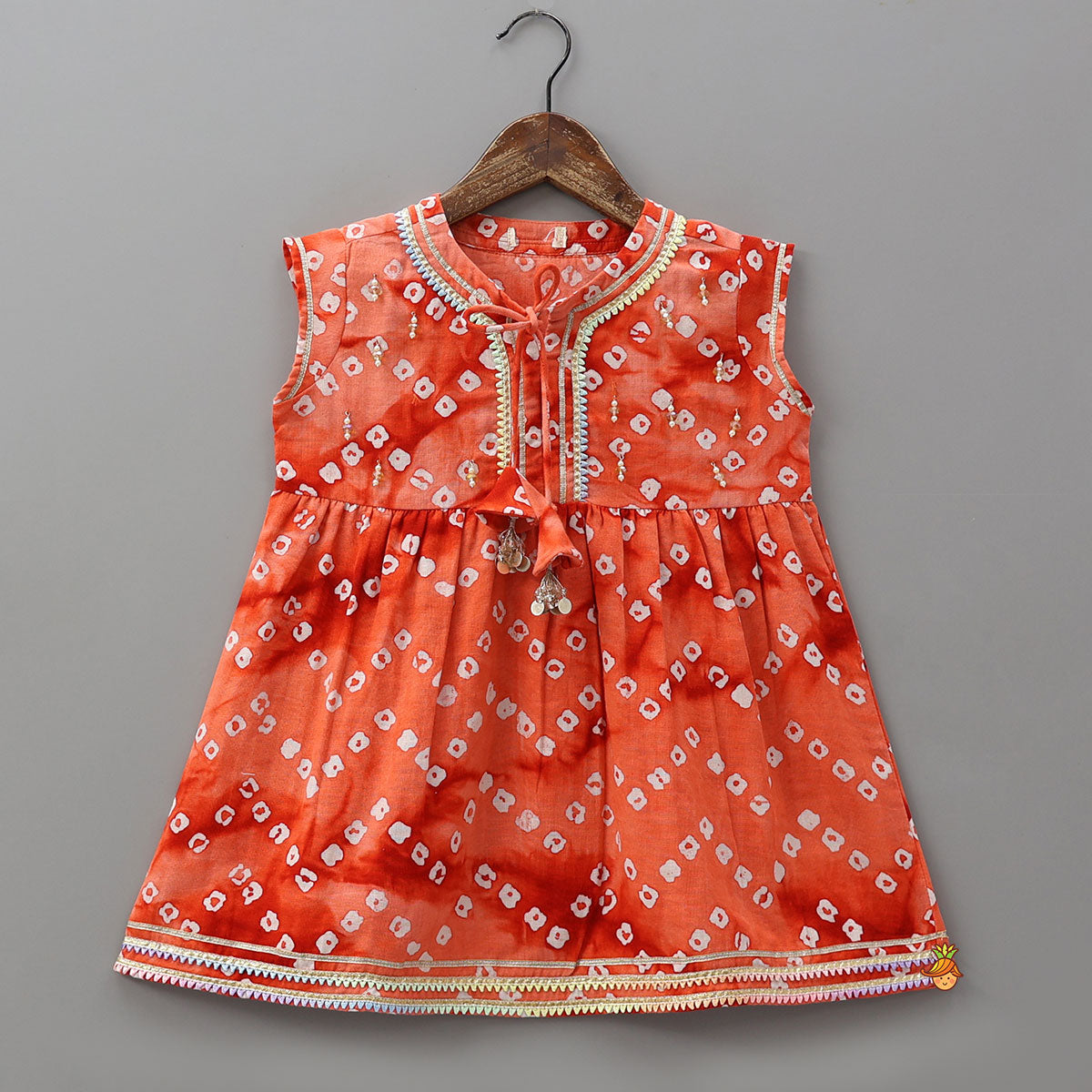 Pre Order: Front Tie Up Bandhani Printed Ethnic Kurti And Sharara