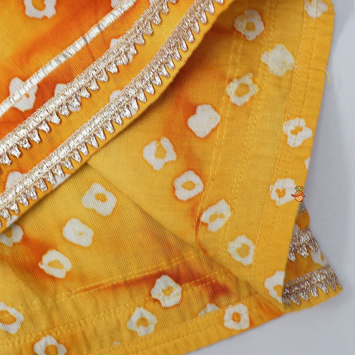 Pre Order: Front Tie Up Bandhani Printed Kurti And Sharara