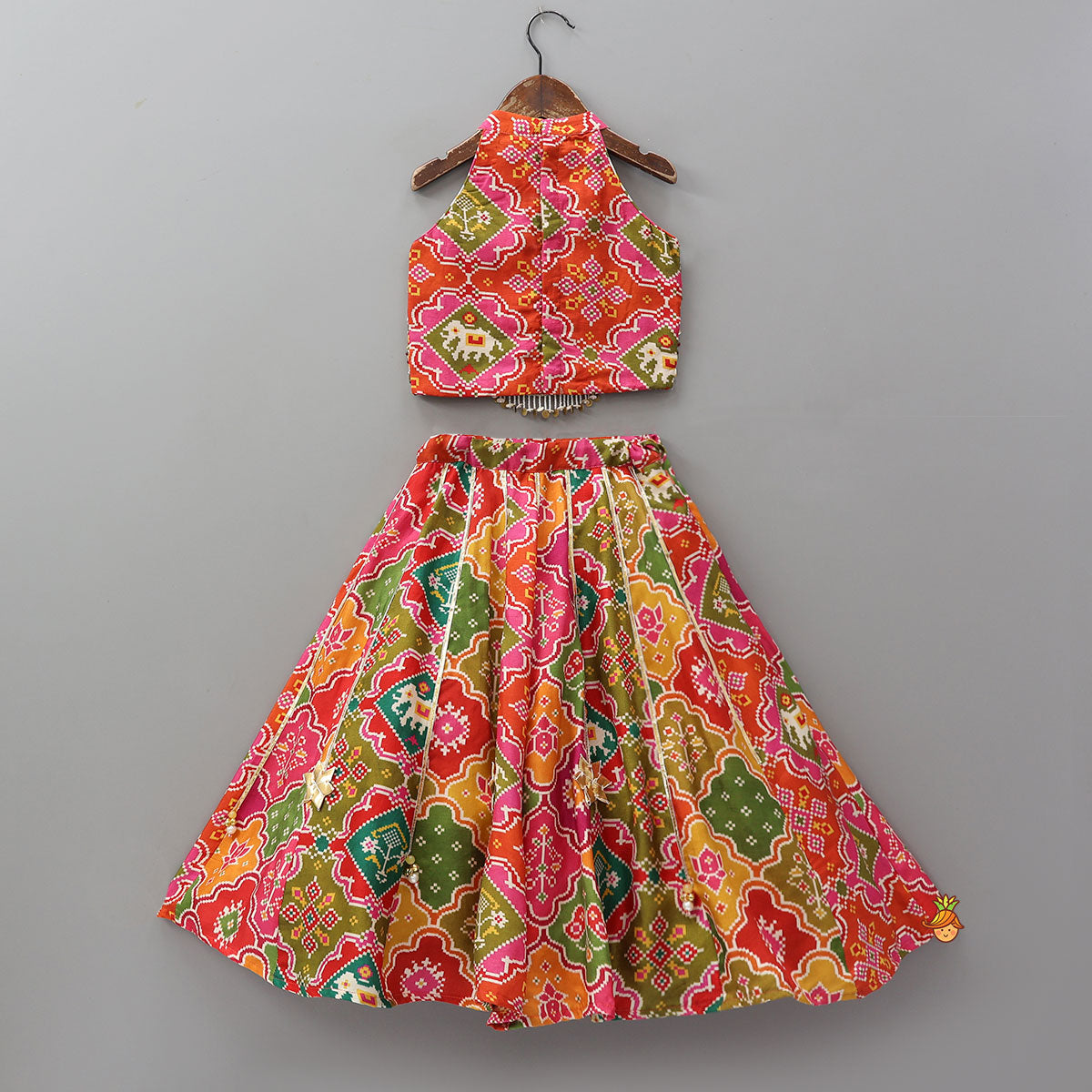 Pre Order: Halter Neck Heavily Embroidered Top And Lehenga With Dupatta And Potli Bag