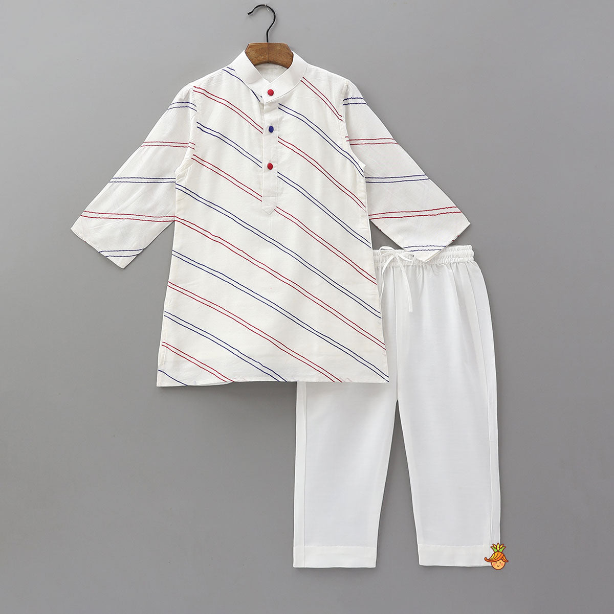 Pre Order: Spider Man Embroidered Striped Kurta And Pyjama