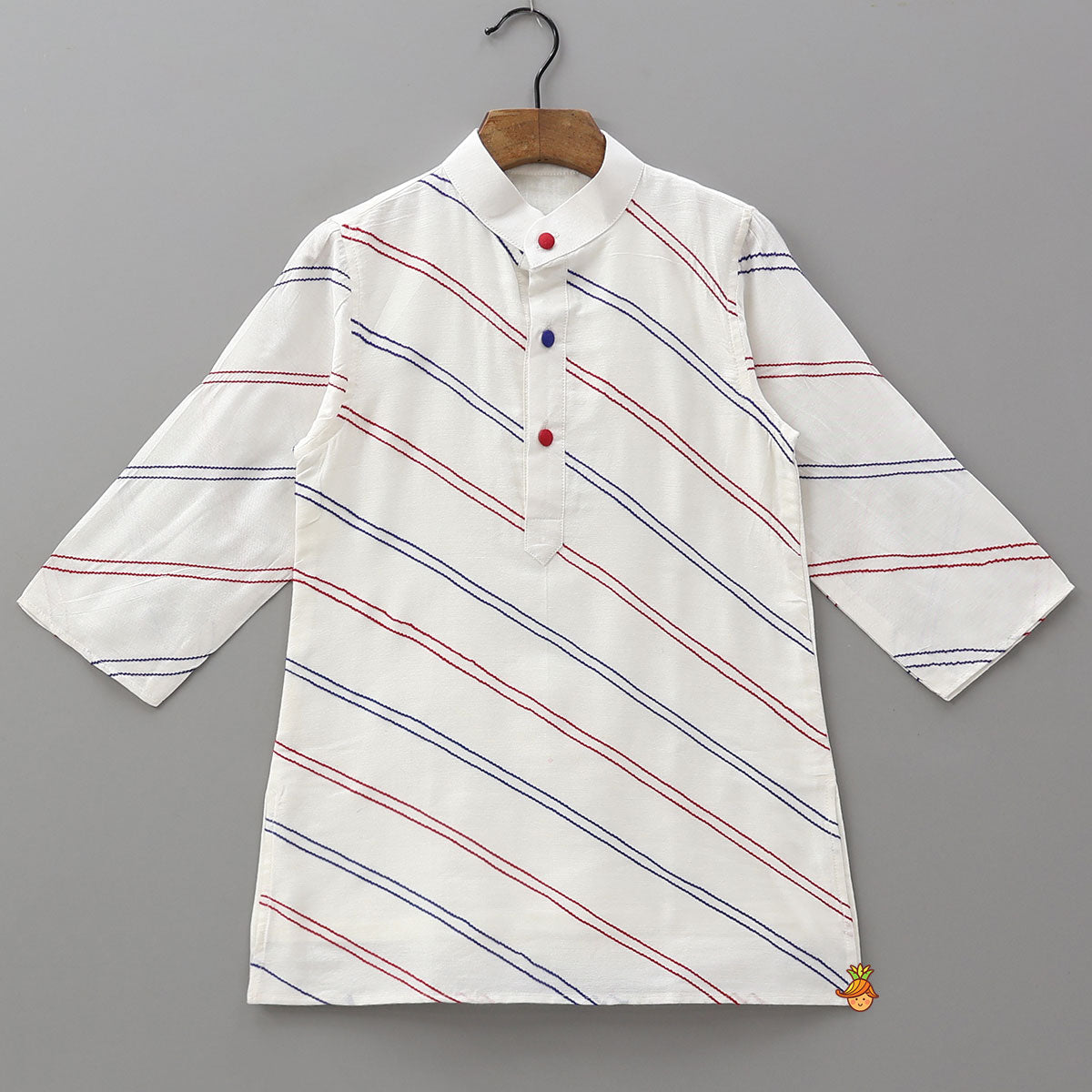 Pre Order: Spider Man Embroidered Striped Kurta And Pyjama
