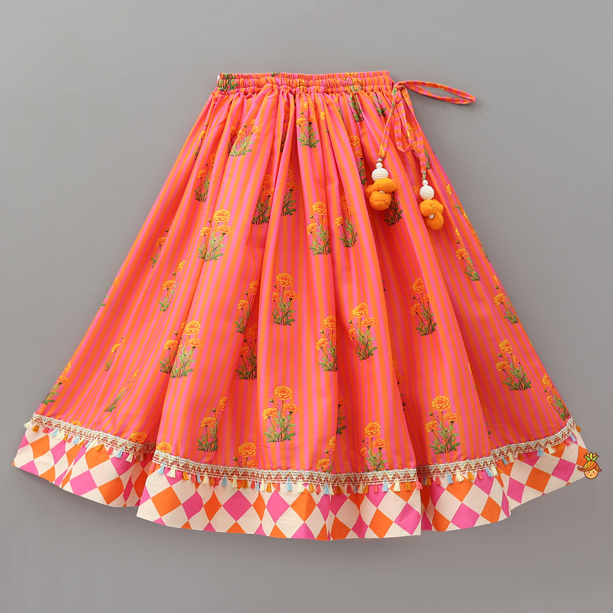 Pre Order: Checks Printed Flap Top And Lehenga With Dupatta
