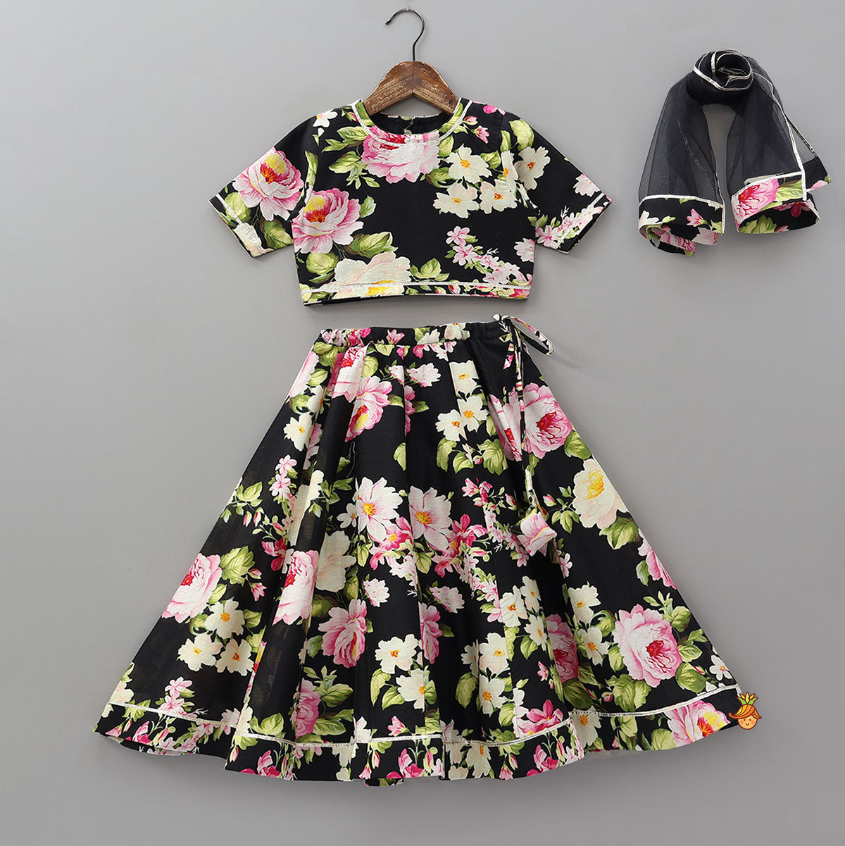 Pre Order: Floral Grace Top And Lehenga With Net Dupatta