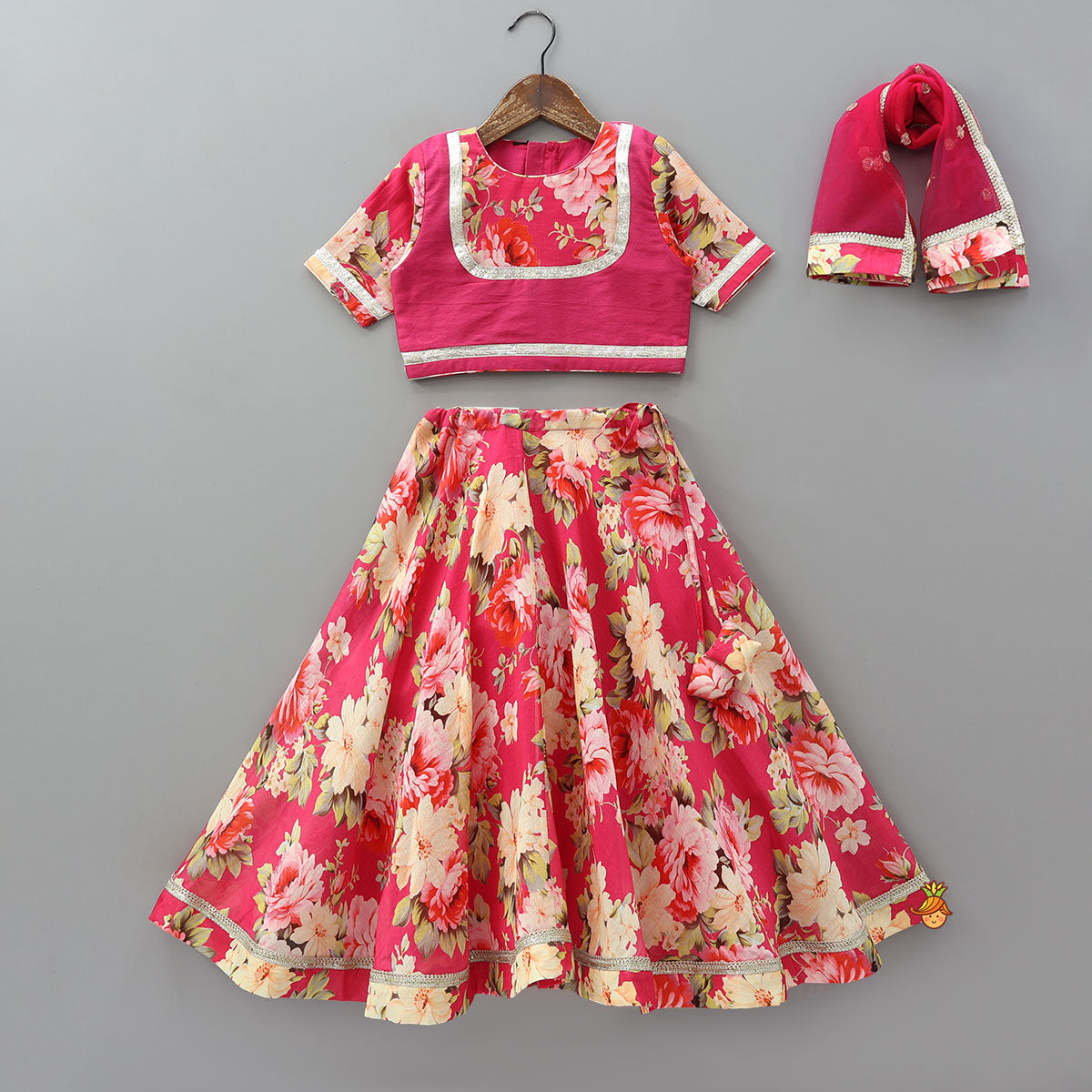 Pre Order: Floral Charm Top And Lehenga With Dupatta