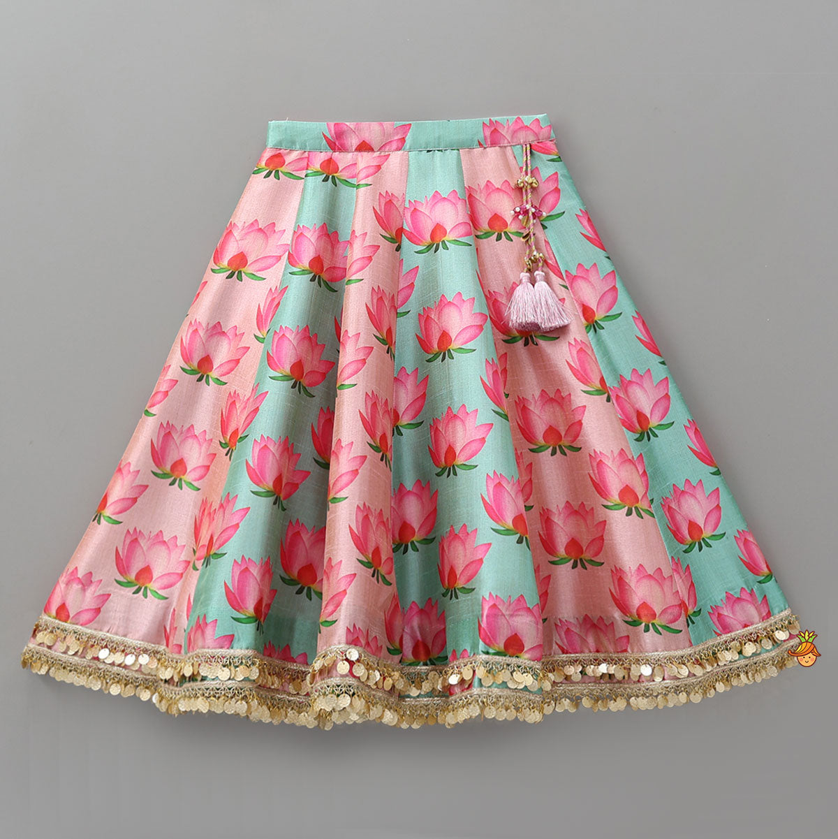 Pre Order: Criss Cross Knot Detail Crop Top And Floral Printed Lehenga With Dupatta