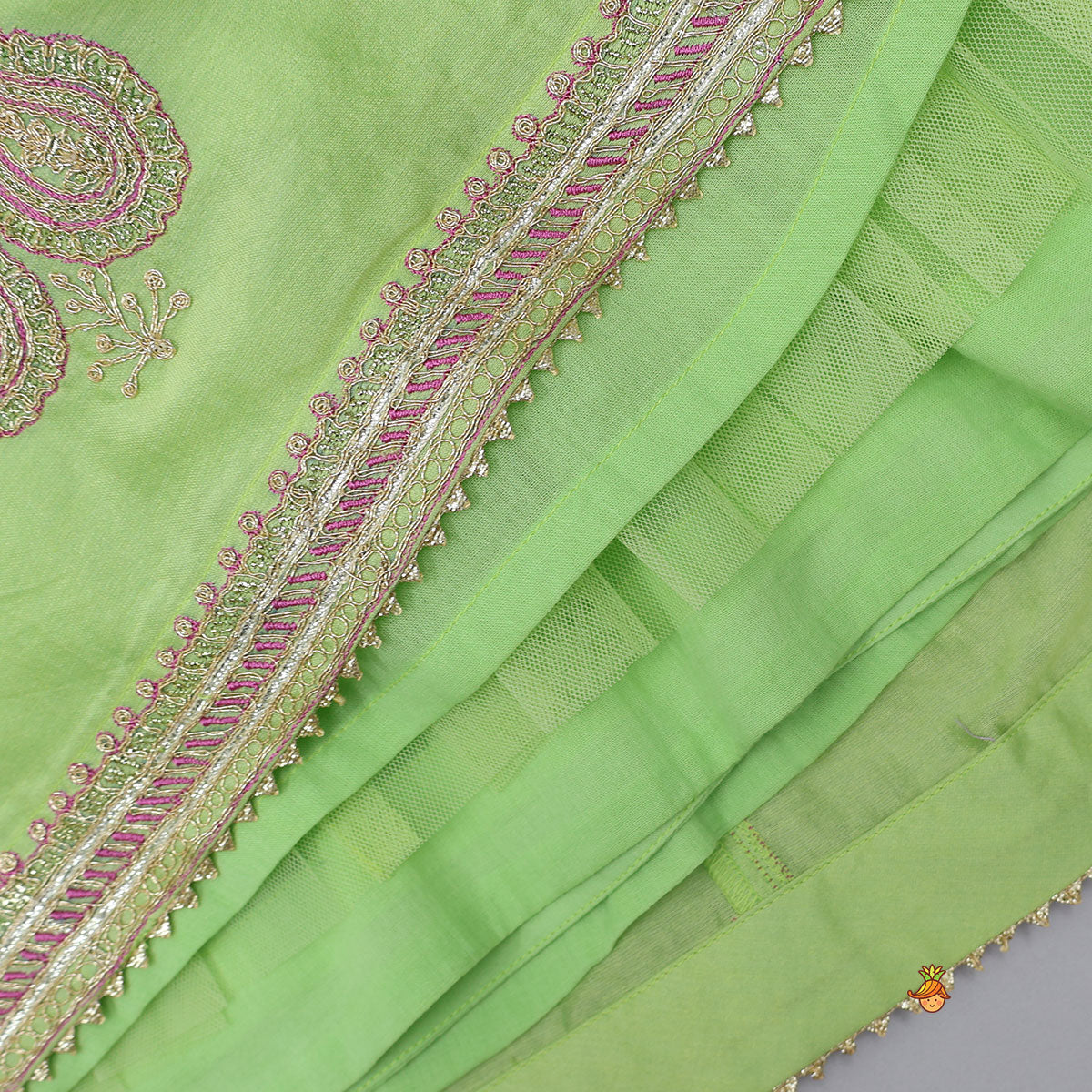 Pre Order: V Neck Booti Embroidered Elegant Top And Lehenga With Dual Tone Dupatta