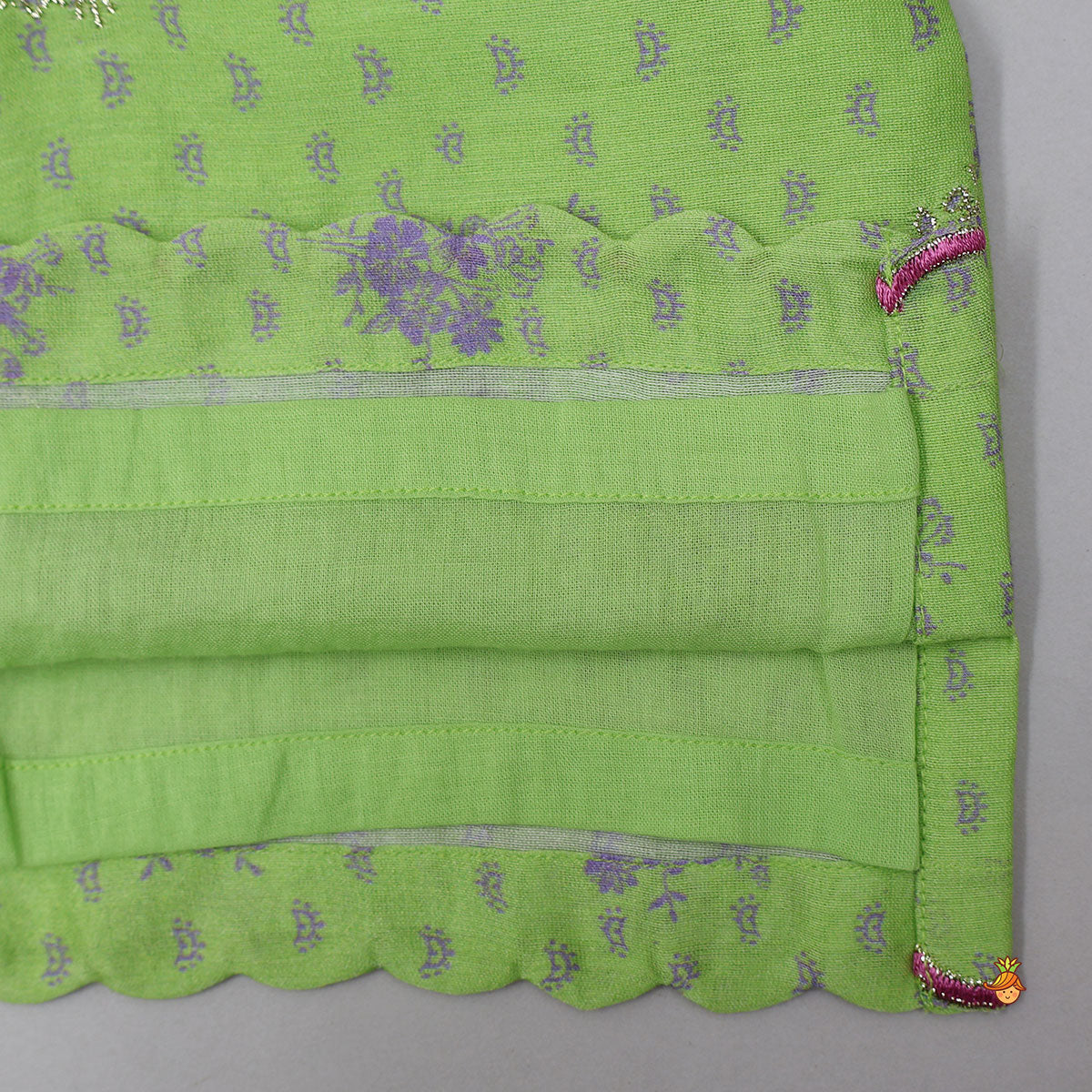 Pre Order: Printed Top And Lehenga With Scalloped Design Dupatta