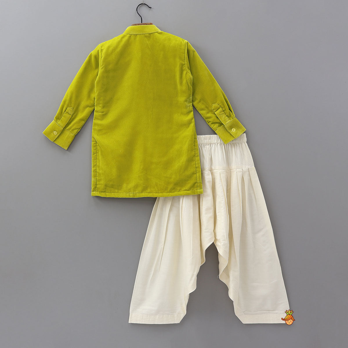 Embroidered Patch Pocket Detail Velvet Kurta And Patiala