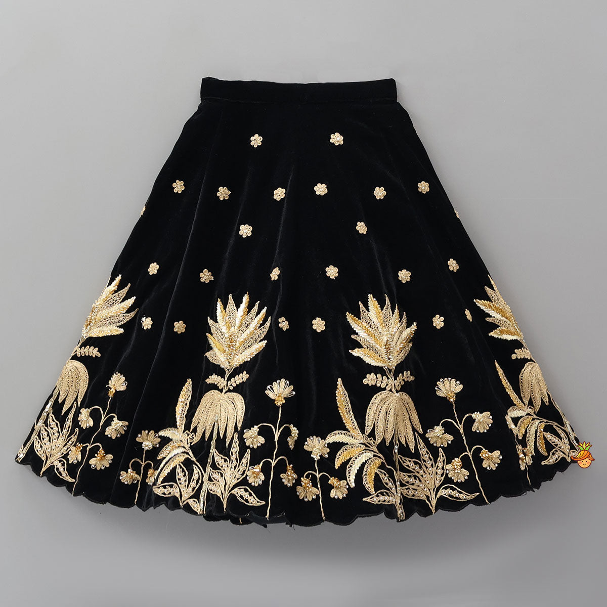 Pre Order: Stand Collar Velvet Charming Top And Lehenga