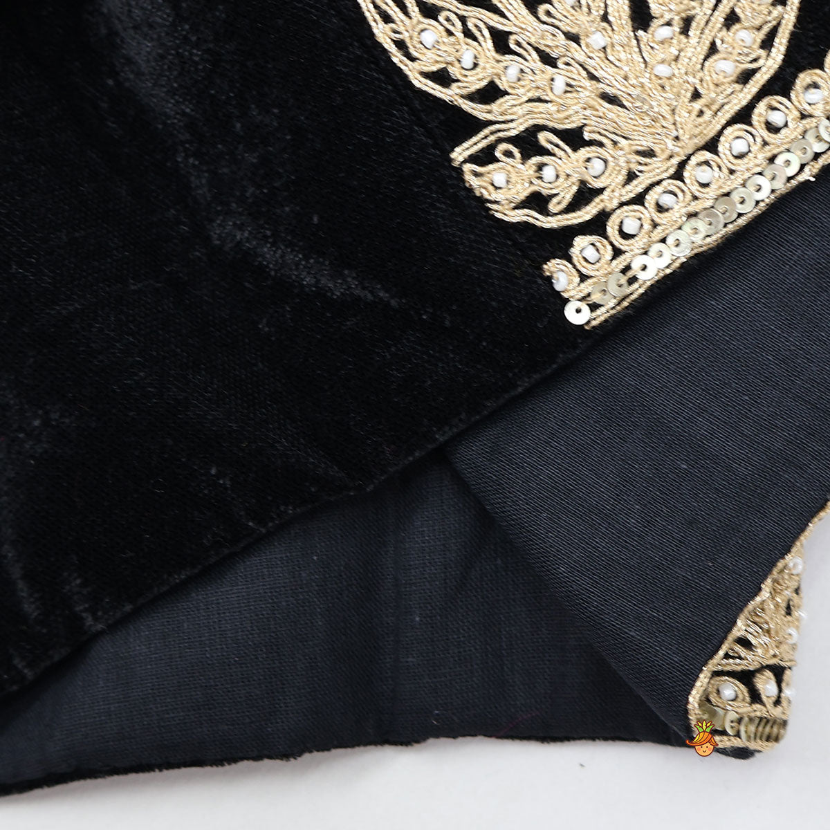 Pre Order: Stand Collar Velvet Charming Top And Lehenga