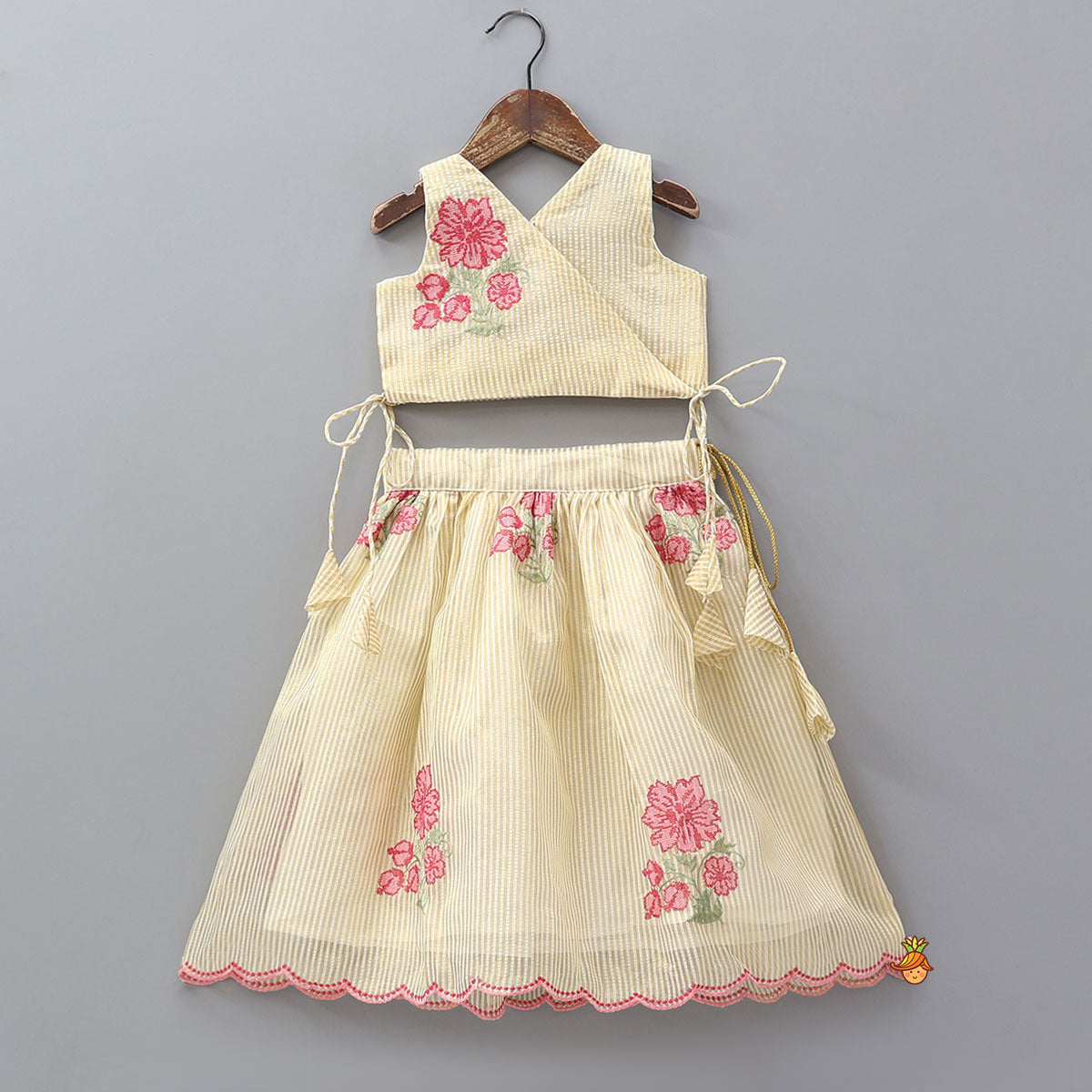 Pre Order: Stylish Side Knot Detail Crop Top And Lehenga