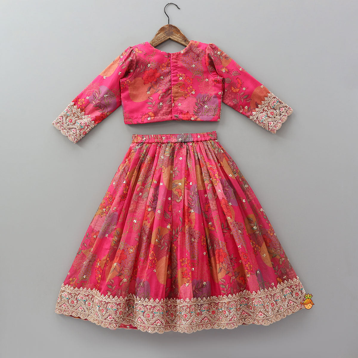 Pre Order: Heavily Embroidered Crop Top And Lehenga With Sequin Embellished Dupatta