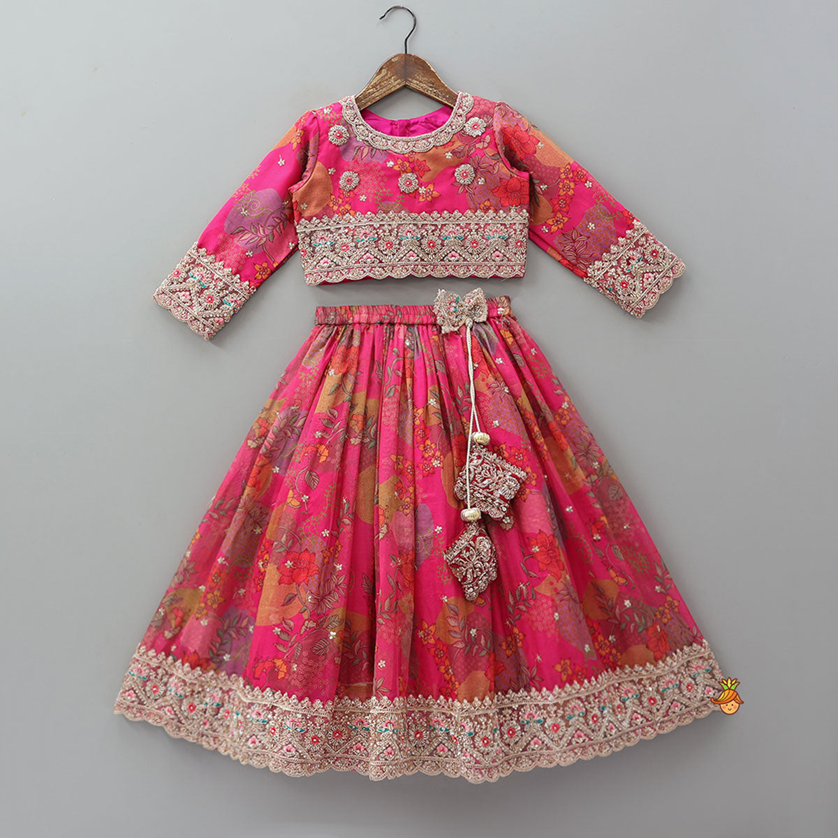Pre Order: Heavily Embroidered Crop Top And Lehenga With Sequin Embellished Dupatta