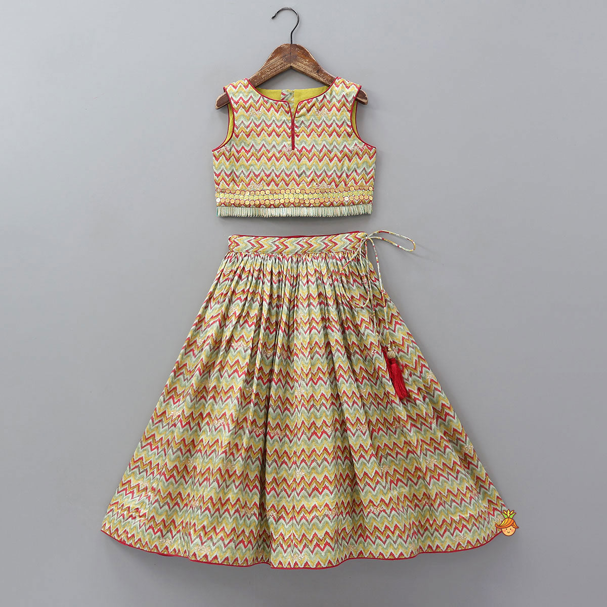Pre Order: Chevron Printed Crop Top And Lehenga