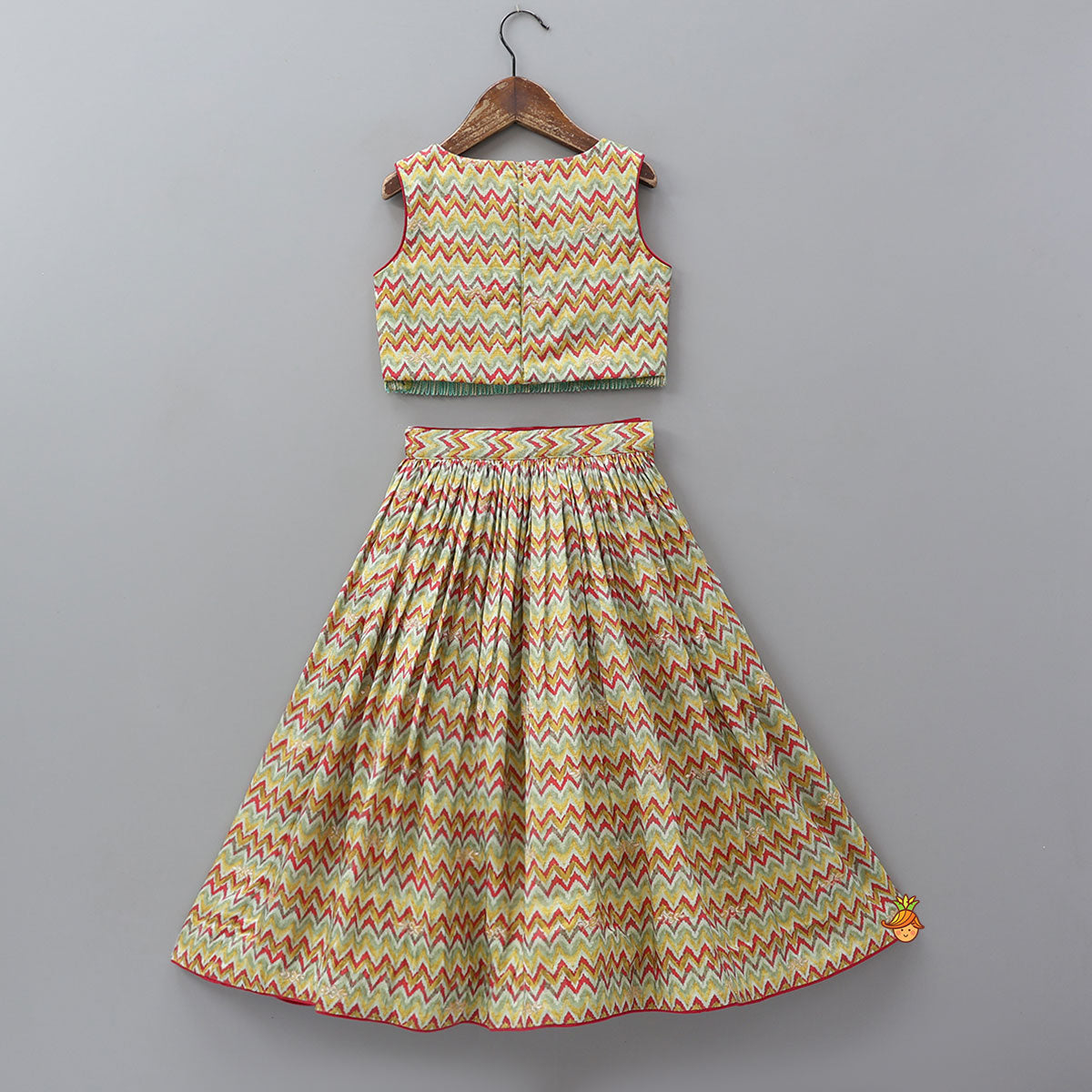 Pre Order: Chevron Printed Crop Top And Lehenga