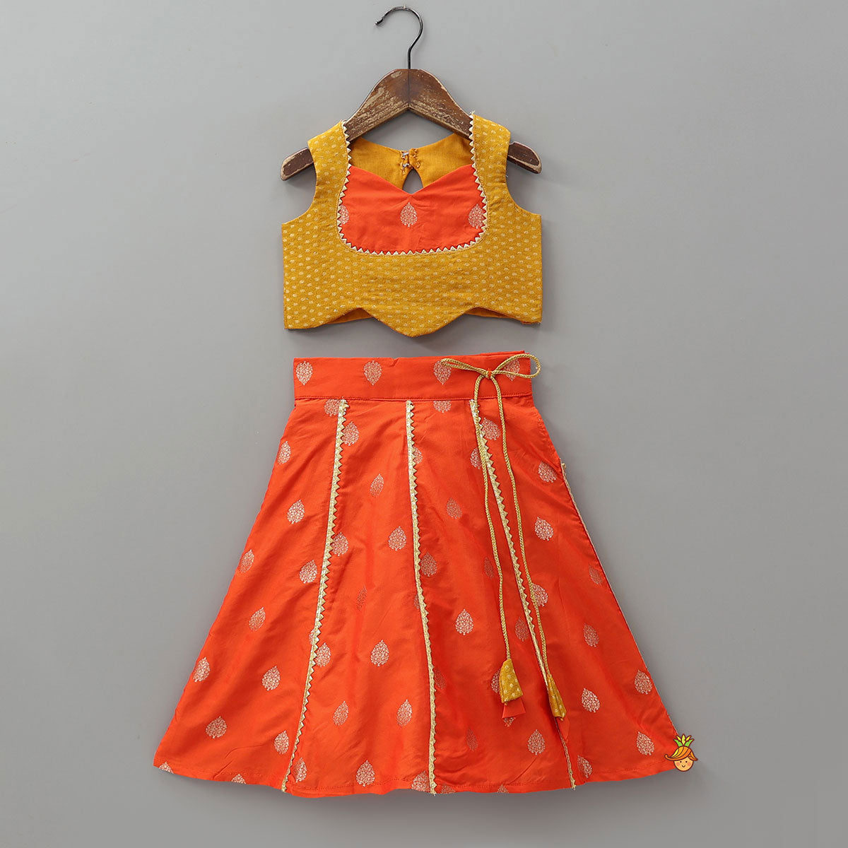 Pre Order: Hem Cut Crop Top And Contrasting Lehenga