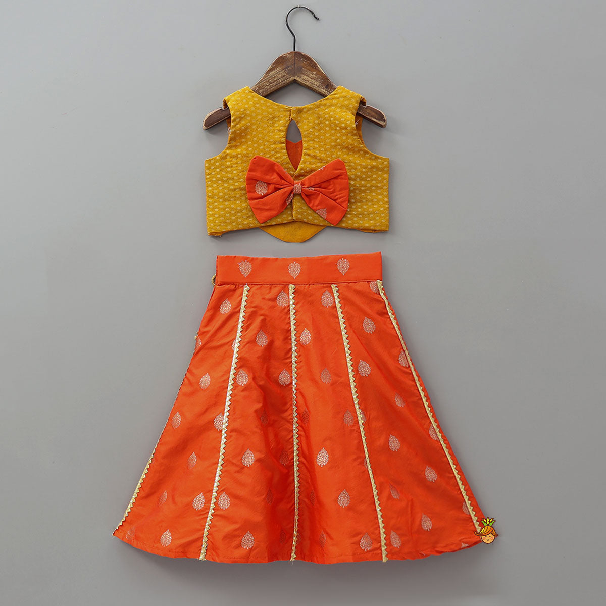 Pre Order: Hem Cut Crop Top And Contrasting Lehenga