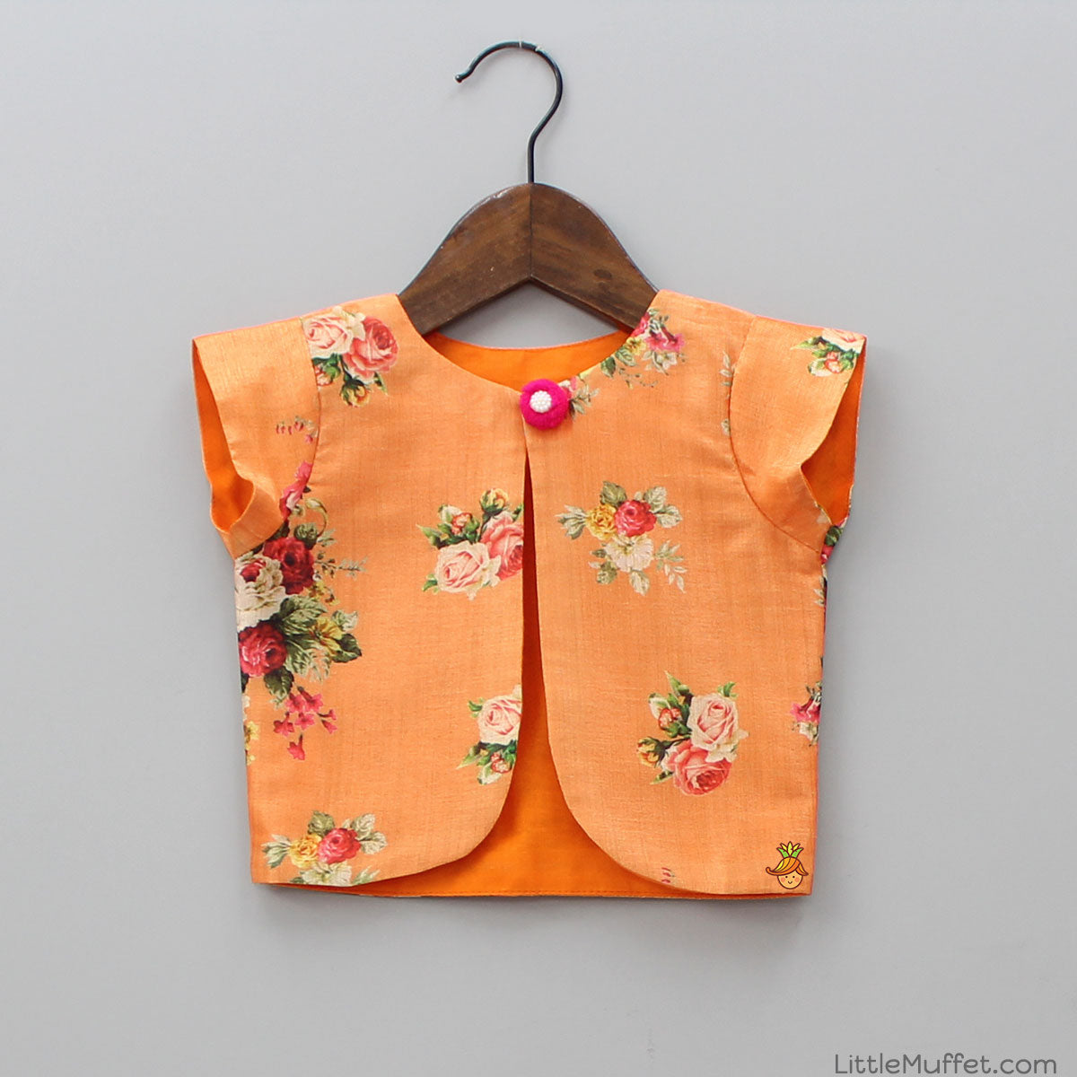 Pre Order: Orange Floral Top With Layered Palazzo And Pink Crop Top