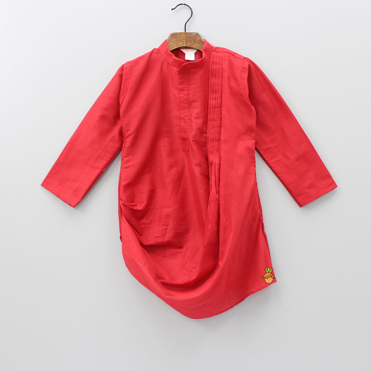 Red Cowl Style Kurta And Beige Pyjama With Embroidered Jacket