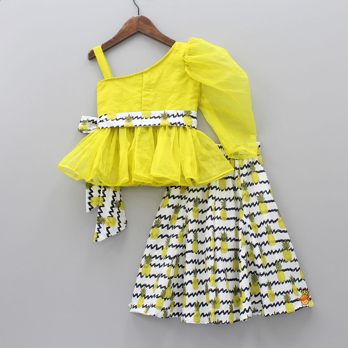 Pre Order: Stylish Yellow One Shoulder Top With Printed Palazzo