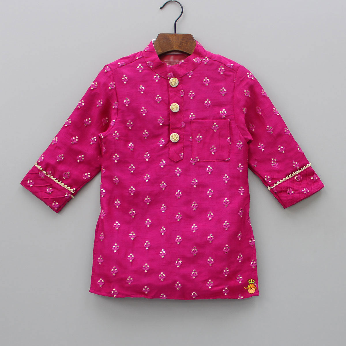 Pre Order: Pink Floral Thread And Sequin Work Kurta And Dhoti