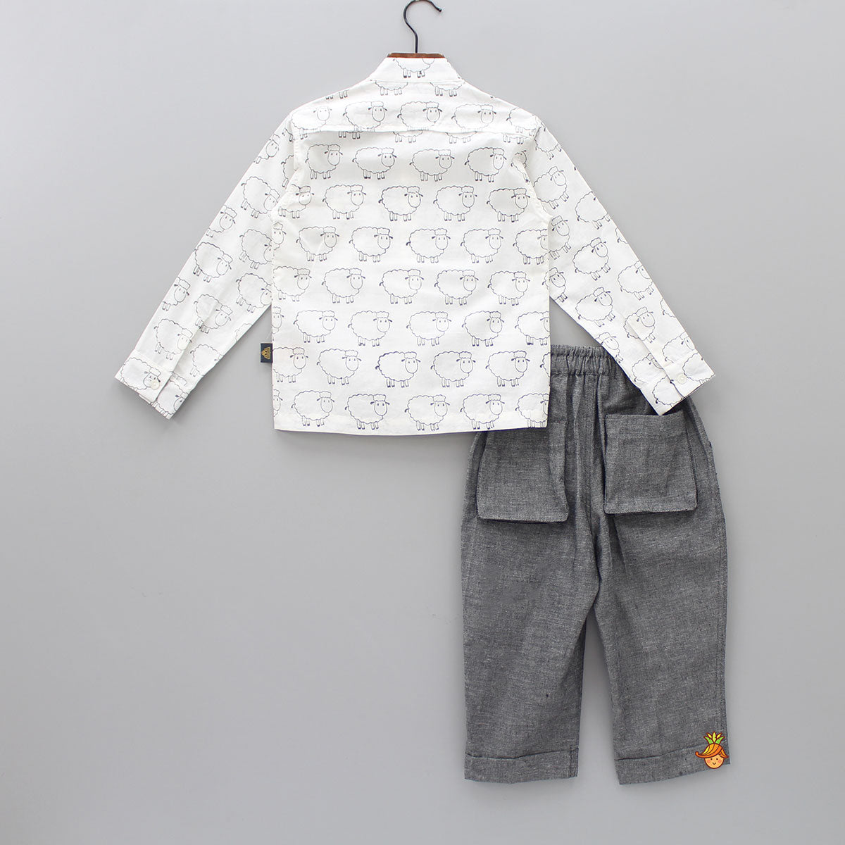 Sheep Hand Block Printed Shirt And Grey Pant