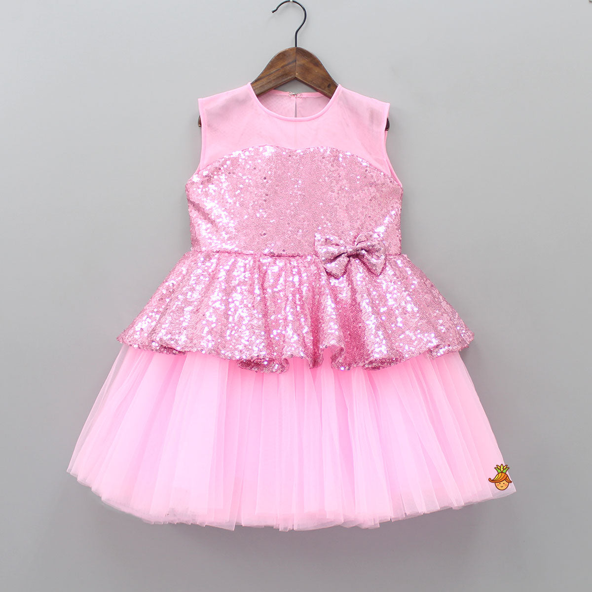 Pink Sequin Party Wear Dress With Hairclip