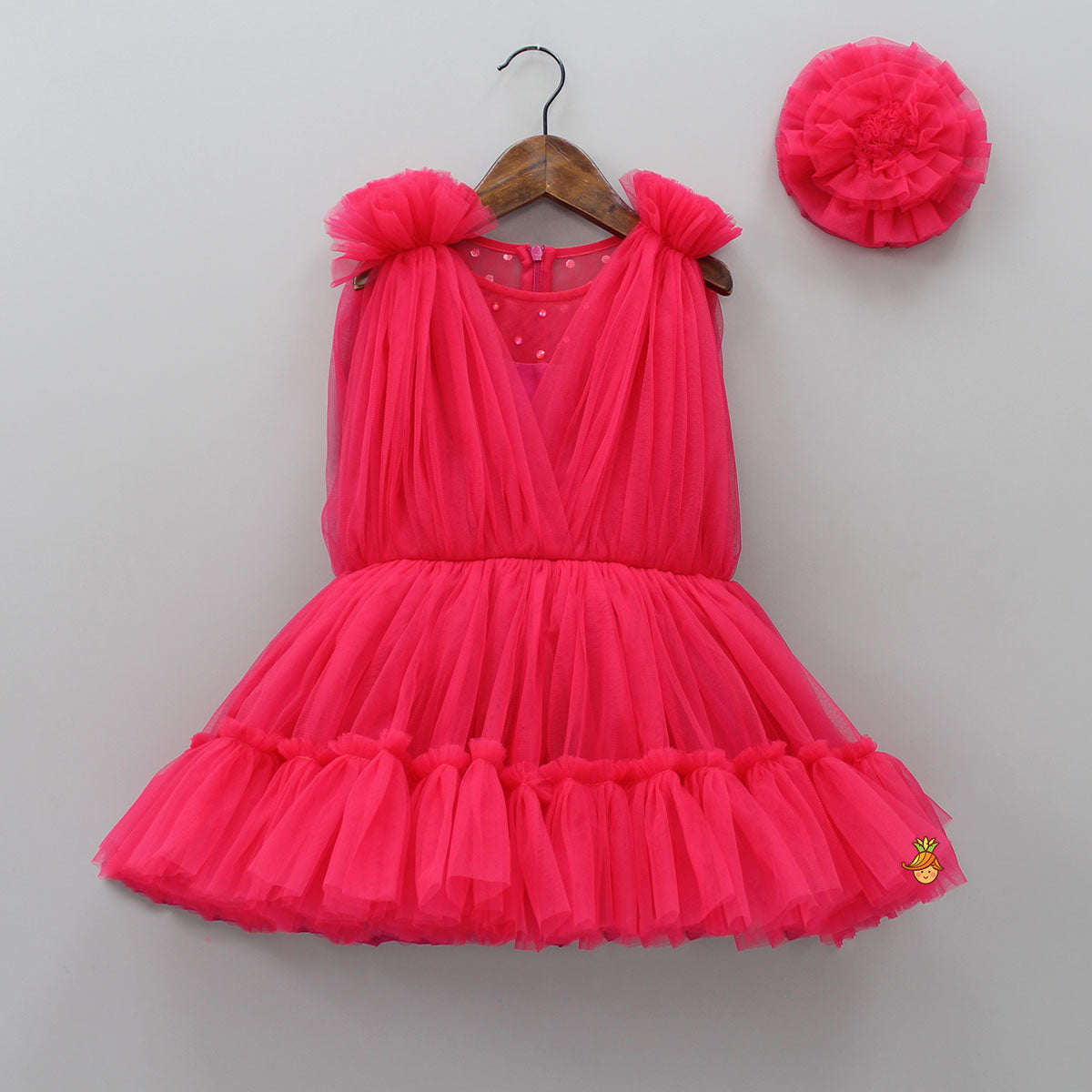 Pre Order: Enchanting Crimson Red Gathered Dress With Hair Clip