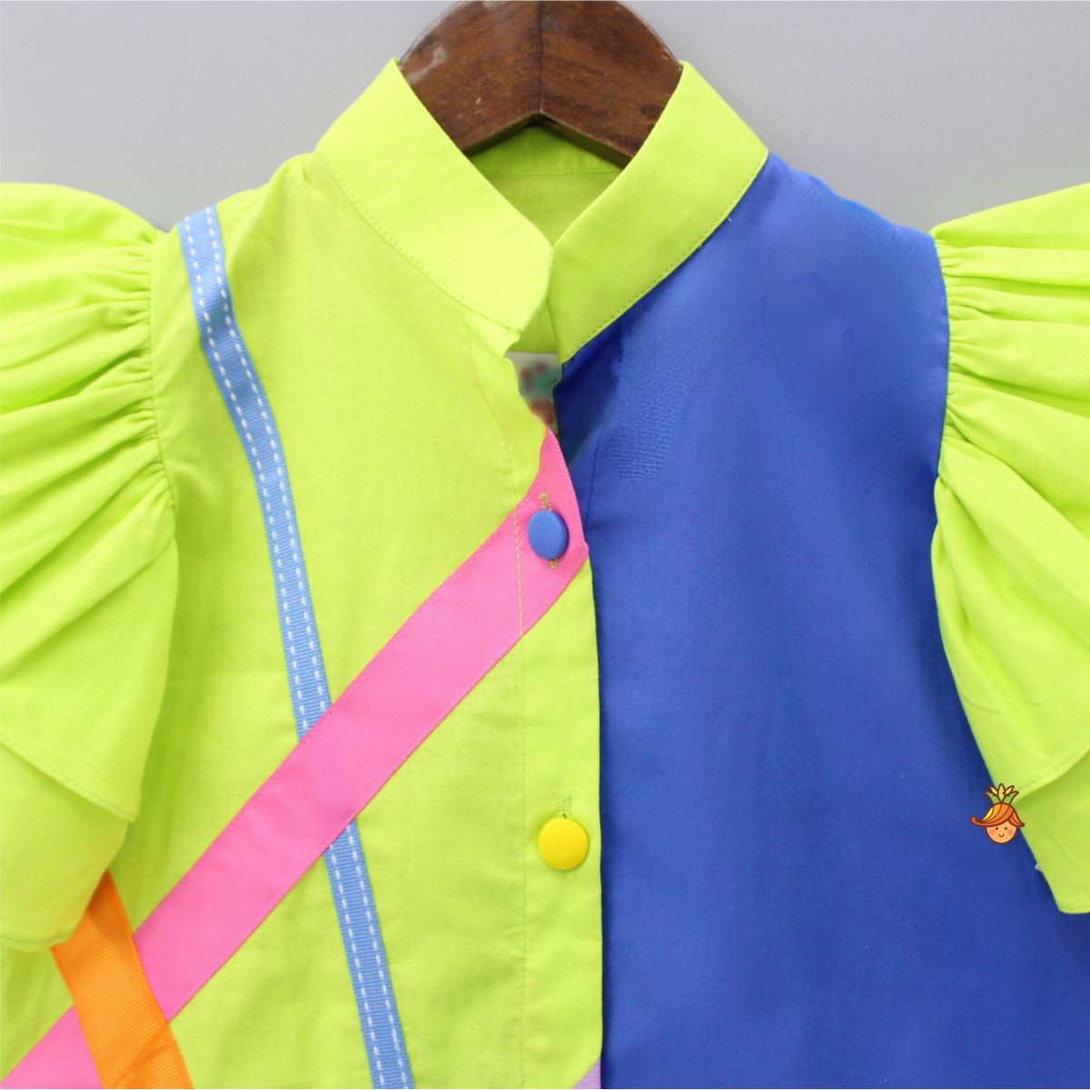 Pre Order: Neon Green And Blue Colour Block Dress