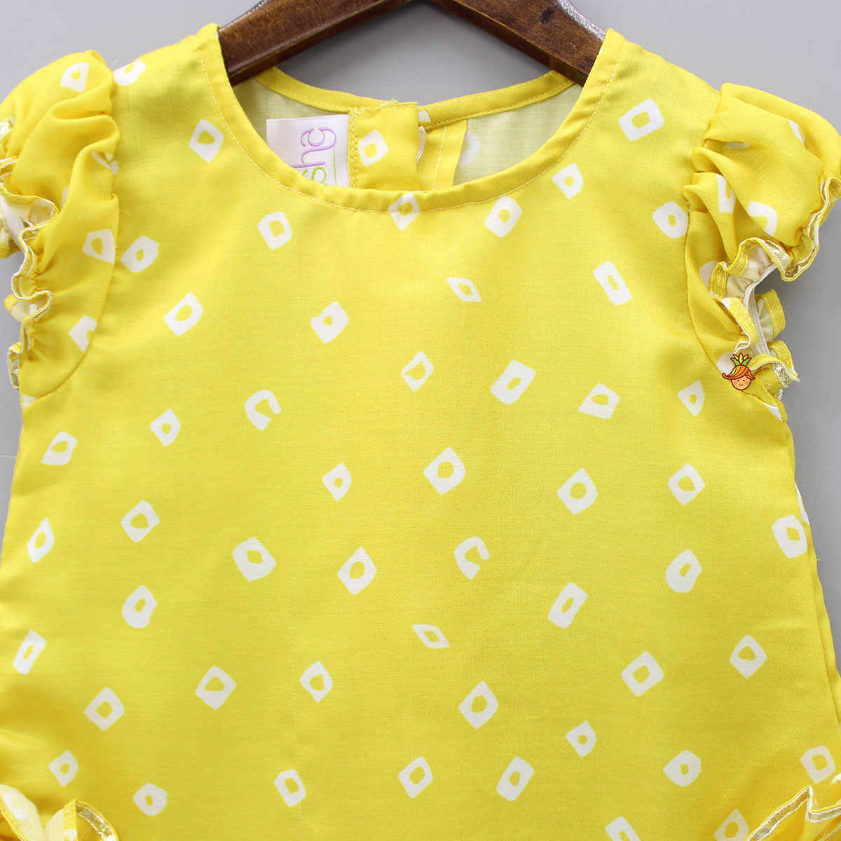 Pre Order: Flowers Adorned Bandhani Printed Yellow Dress